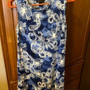 AB Studio Navy and Cream Floral Midi Dress